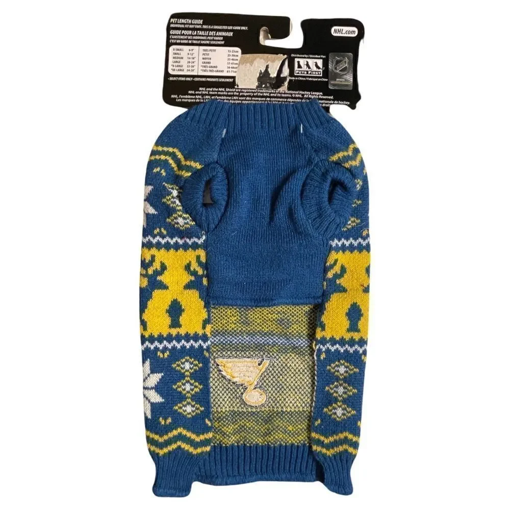 NHL Officially Licensed St Louis Blues Hockey Knit Holiday Dog Sweater XS NWT
